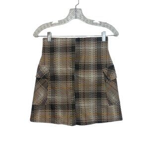 NY Invasion Plaid Mini Skirt Womens Small Brown New WOT Side Pockets